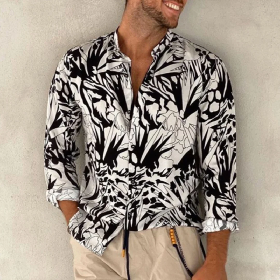 Men's Botanical Silhouette Print Long Sleeve Shirt