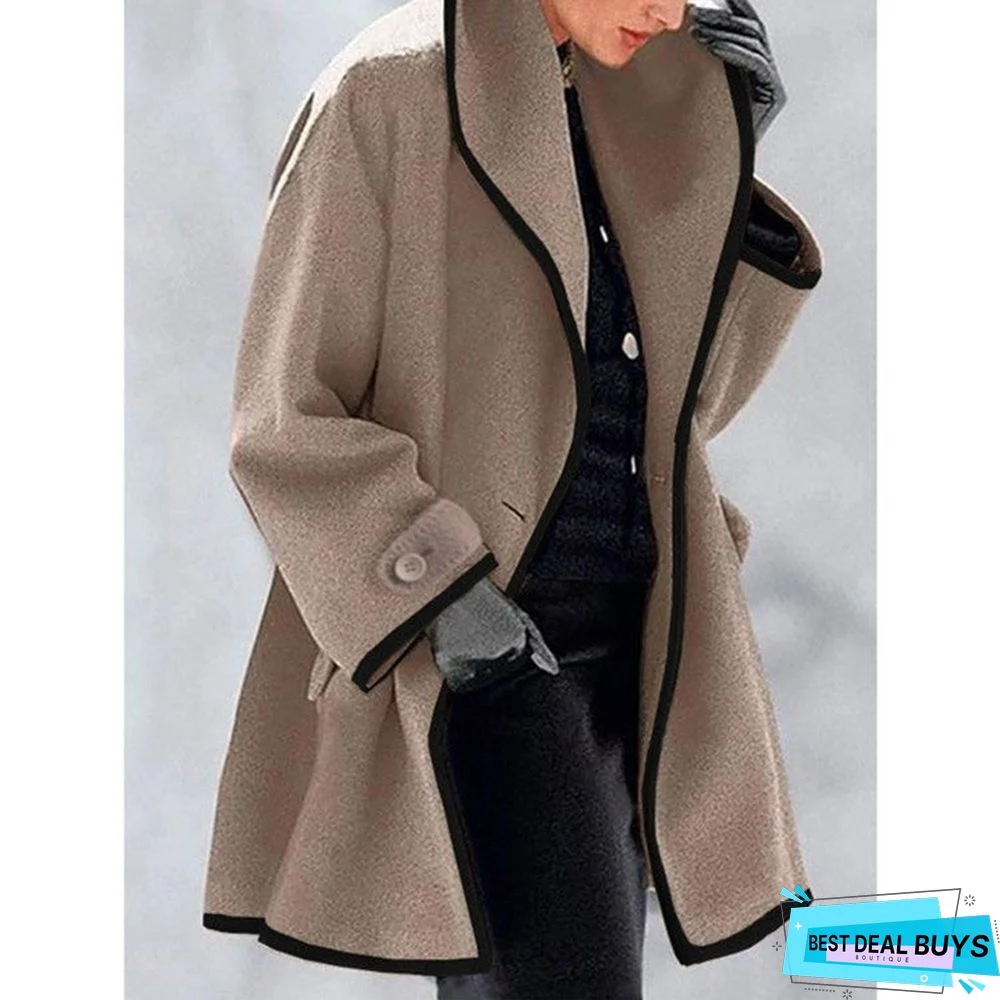 Women's Fashion Multi-color Round Neck Long Sleeve Loose Wool Solid Coat
