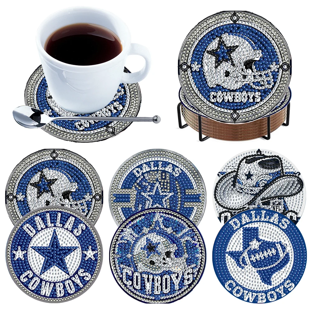 Dallas Cowboys 6pcs DIY Diamond Painting Acrylic Coasters Holder for Beginner Adult