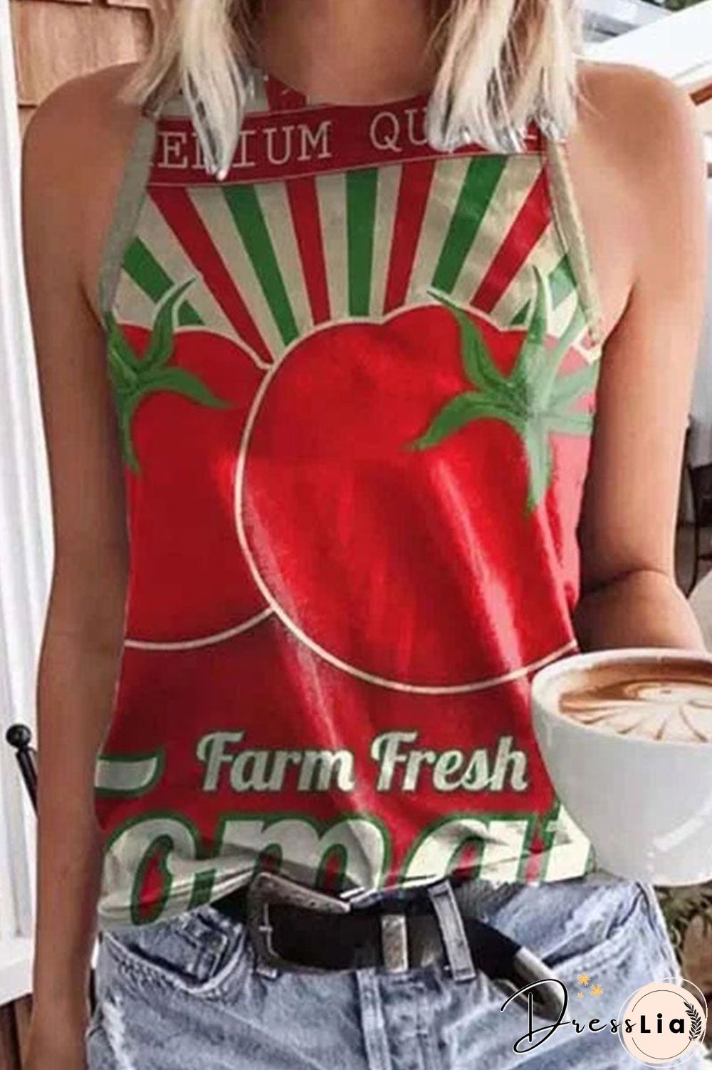 Fashion Street Print Patchwork O Neck Tops