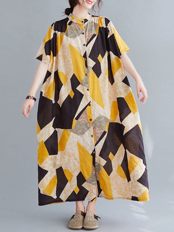 Original Printed Stand Collar Dress