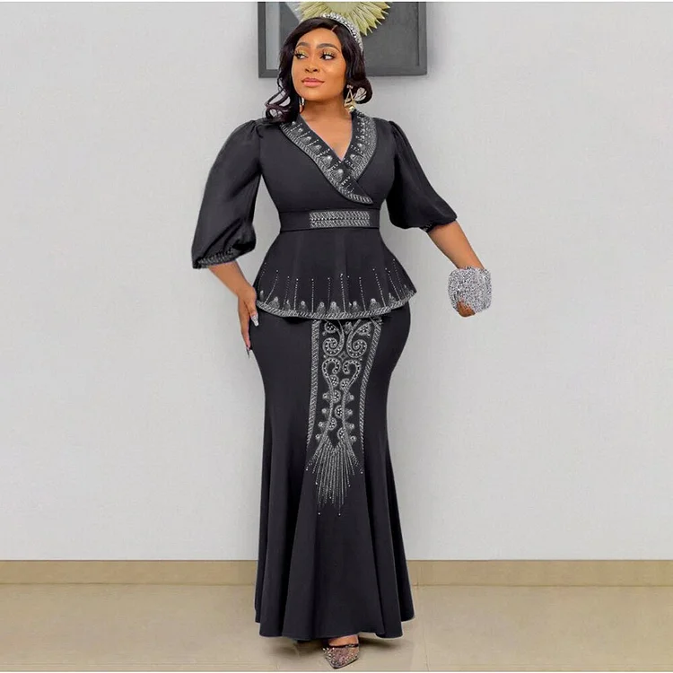 African Americans fashion QFY Plus Size Women Clothing Two Piece Set African Tops Skirt Suit Ankara Dashiki Turkey Outfit Party Bubu Robe Femme Africainne Ankara Style QueenFunky
