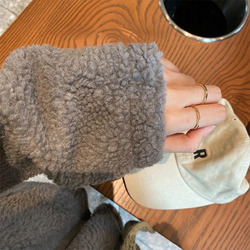 Teddy Coat Women Parkas Oversized Hooded Jackets Winter Thicker Lamb Wool Hooded Outwear Reversible Korean Style Jacket Coat