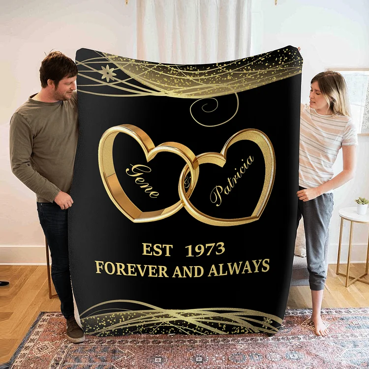 Personalized Couple Blanket Customized 2 Names & Date Blanket Heart Valentine's Day Anniversary Gift for Couples