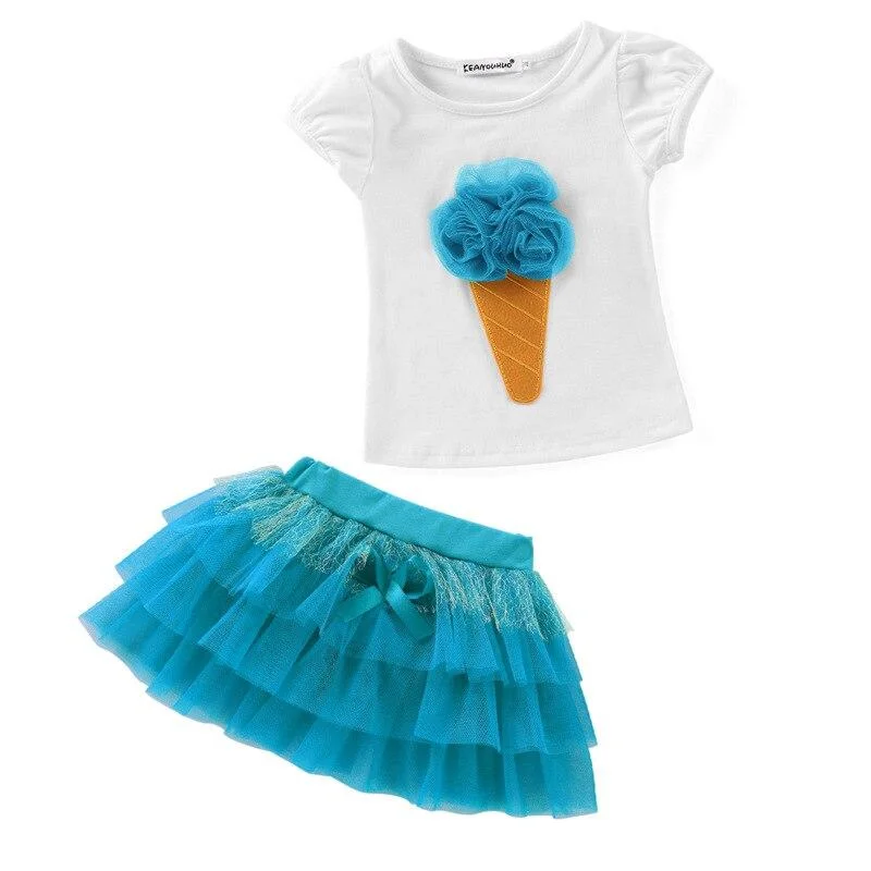 Summer Toddler Girls Cute Sets Costumes For Kids T-Shirt Tutu Skirt 2pcs Sport Suit Children Clothing Outfit 3 4 5 6 7 8 Year