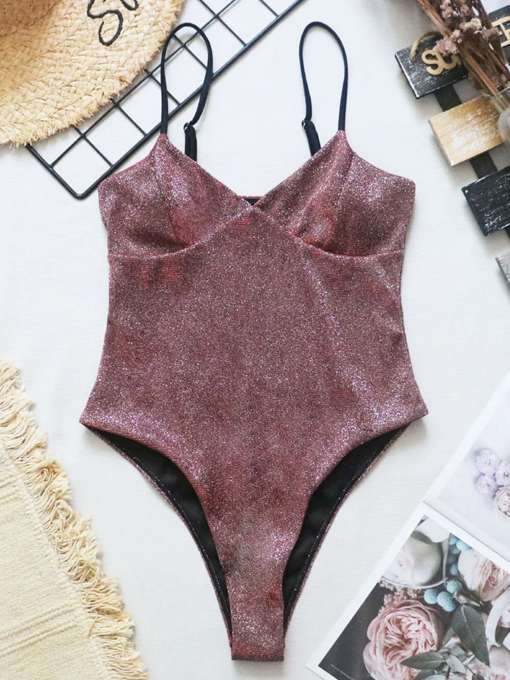 New Sexy Shiny High Cut Push Up One Piece Swimsuit Women Swimwear Female High Cut Monokini Bather Bathing Suit Swim Lady