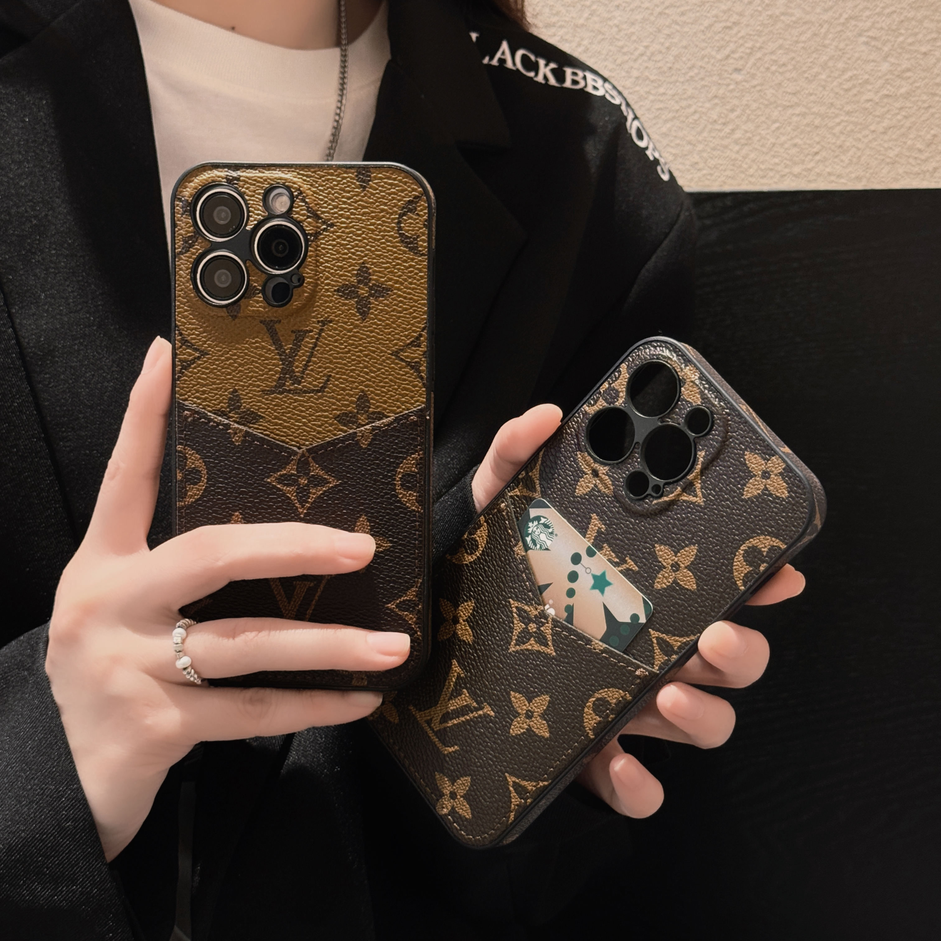 Monogram LV Canvas Leather Card Slot Phone Cases
