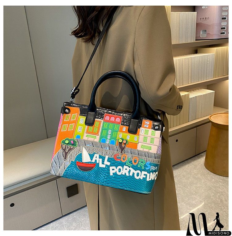 MidiSono - Women Fashion Retro Embroidery Large Capacity Messenger Bag