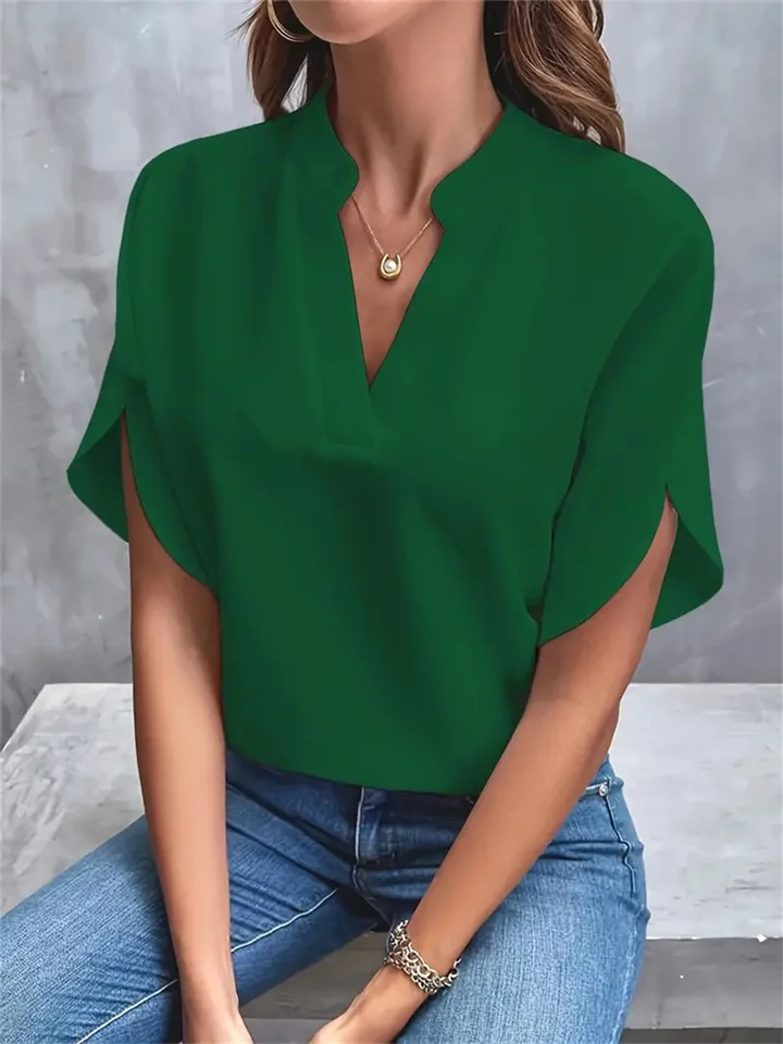 Women's Summer Casual Solid Color V-neck Loose Shirt Top