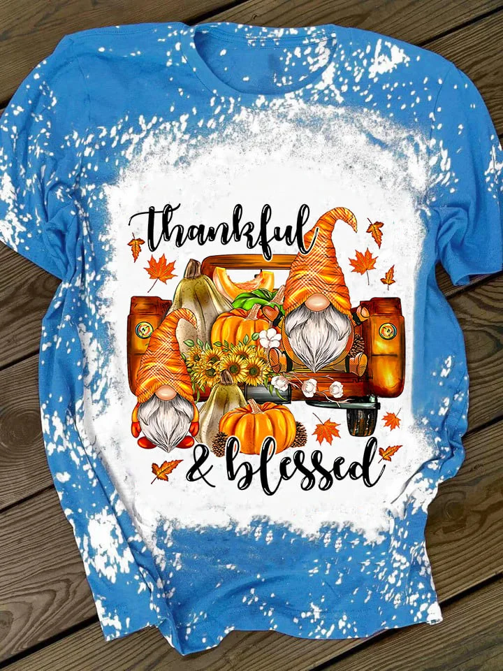 Women's Grateful Thankful Blesse Print Short Sleeve T-Shirt