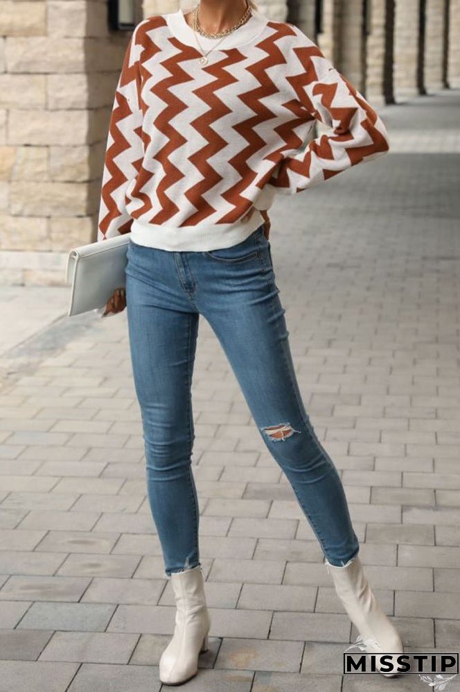 Wave Stripes Long Sleeve Knitting Sweater