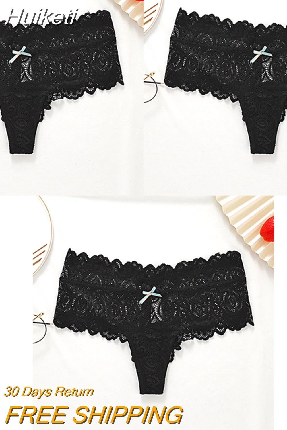 Huiketi Lace Women Briefs Sexy High Waist Panties High Quality Floral Female Underpants See Through Lingerie Comfort Thongs