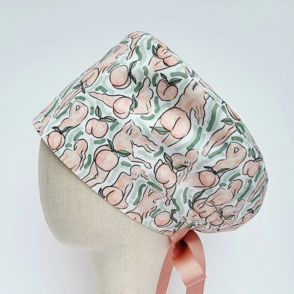 Pornhint Peachy Butts Print Structured Full Coverage Euro Surgical Scrub Hat, 27" Adjustable, Washable.