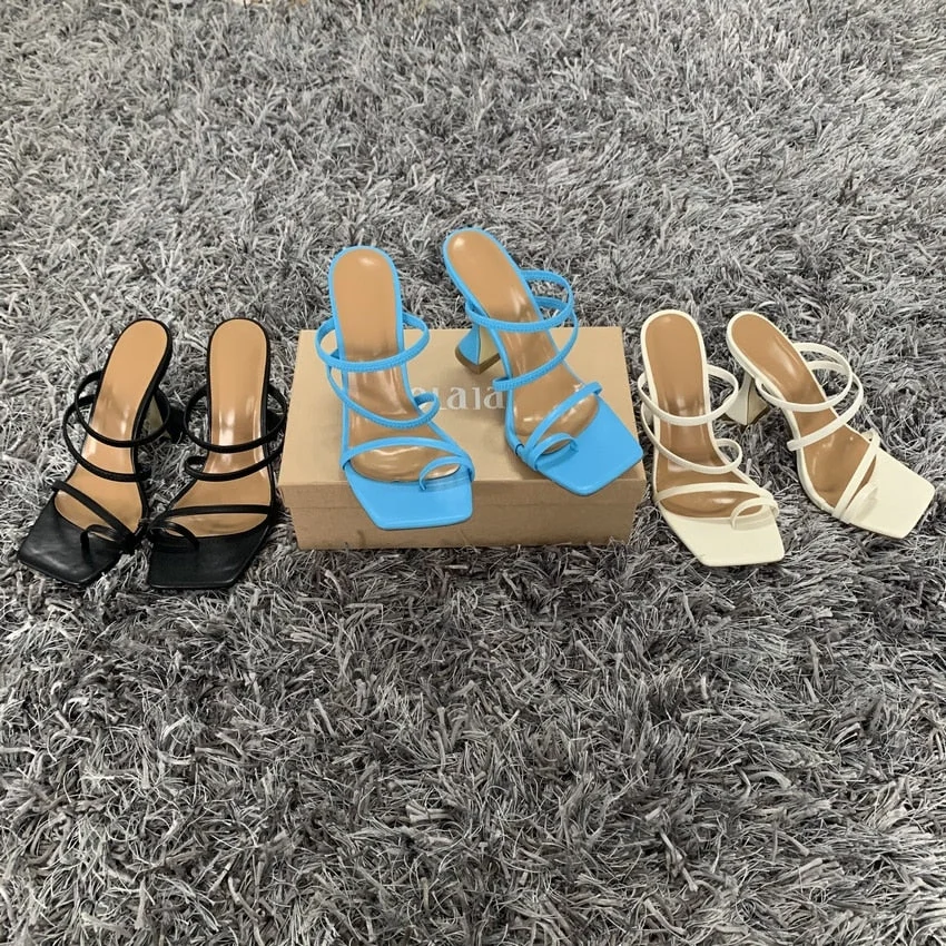 2021 New Summer Women Sandals Square Toe Ladies Heel Mules Sexy High Heels Sandal Slippers Female Fashion Woman Shoes 10.5CM