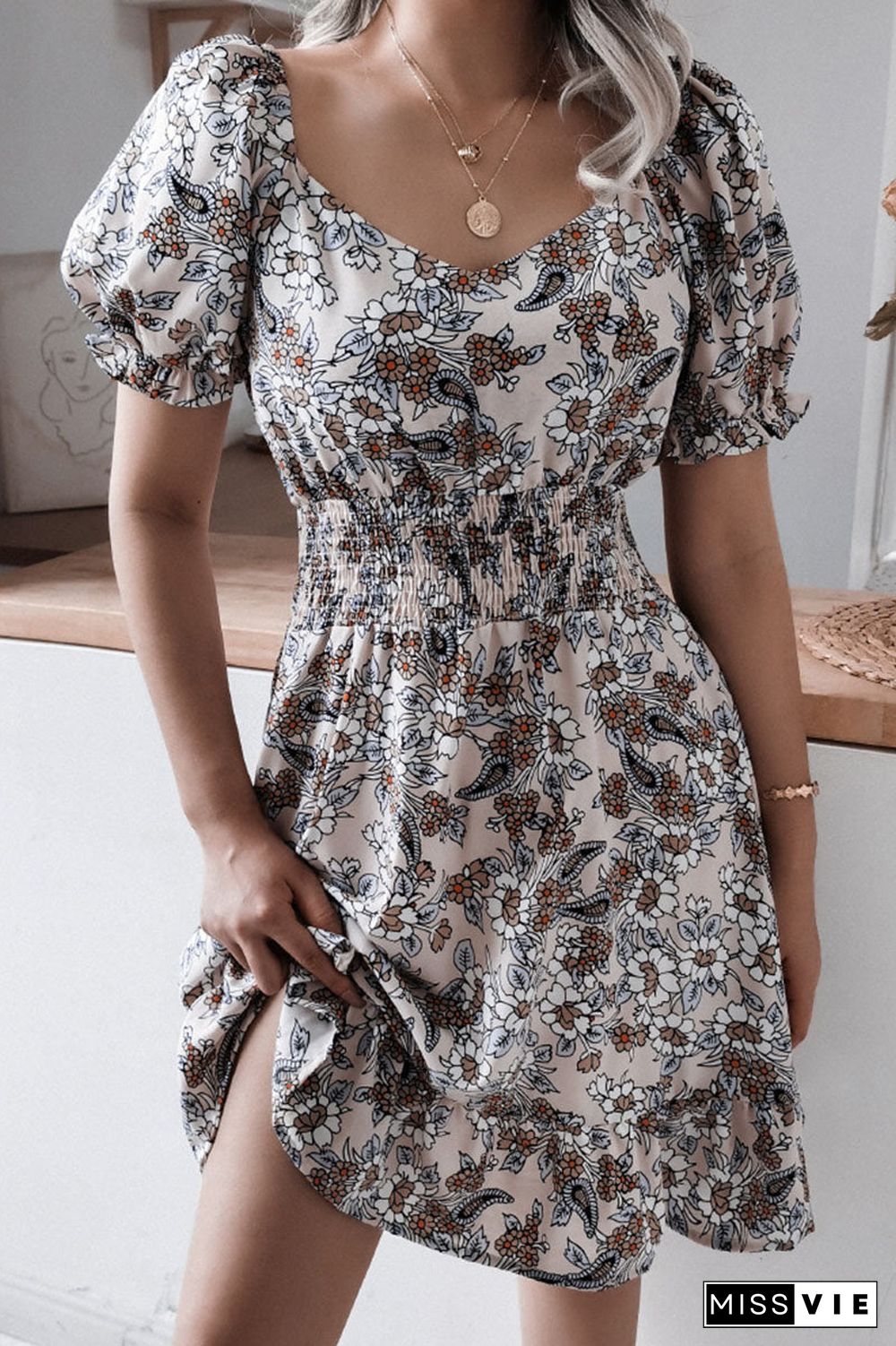 Fashion Casual Print Split Joint Square Collar A Line Dresses