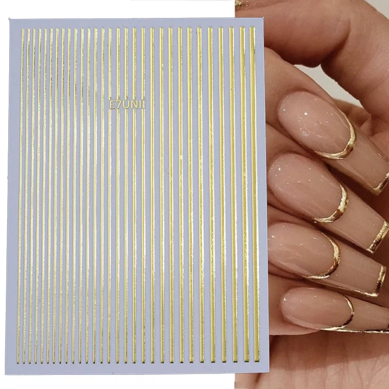 Gold Sliver Metal Striping Tape Nail Design Stripe 3D Lines Nail Stickers Geometry Slider For Nails Gel Polish Decals Manicures