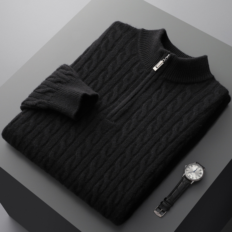 Zip Neck Men's Wool Sweater  REAL SILK LIFE