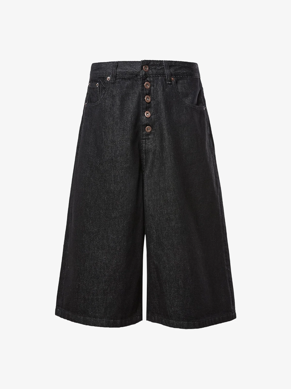 Black Act Chic Raw Indigo Denim Button Longline Jorts Front