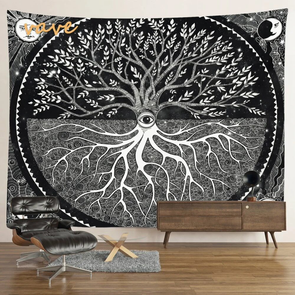Nigikala Mandala Tapestry Sun And Moon White Black Cloth Fabric Large Tapestry Wall Hanging Boho Hippie Aesthetic Dorm Room Decor