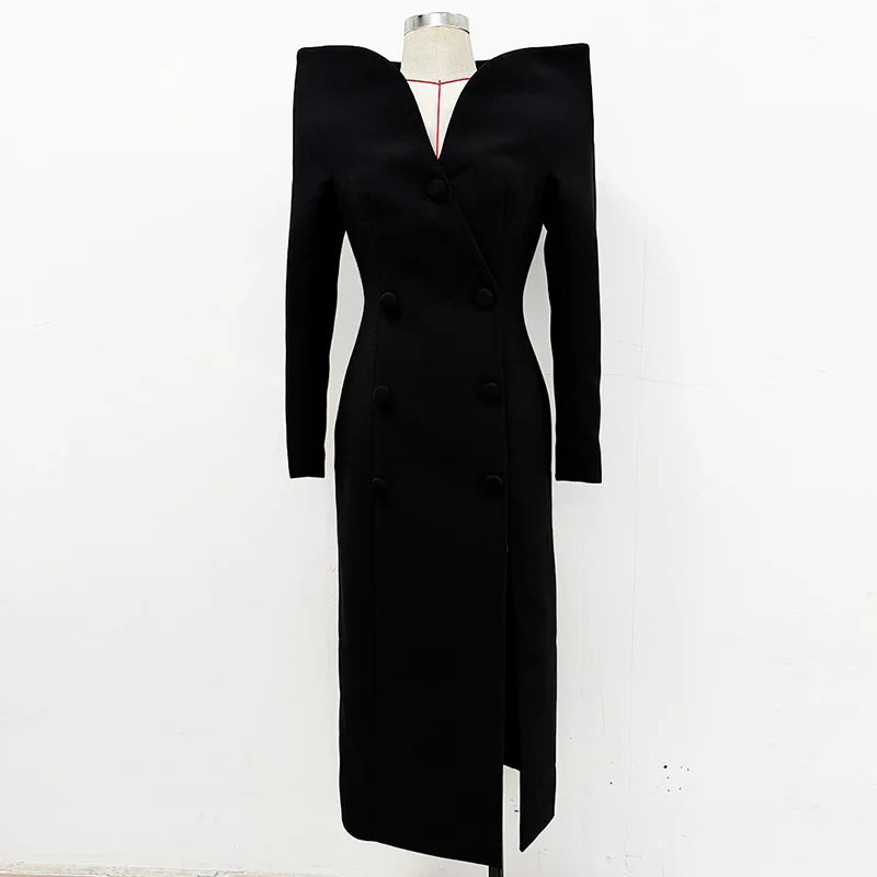 Nigikala Nigikala Fashion Personality Design Collar And Long Wind Coat Dress For Autumn And Winter 2025