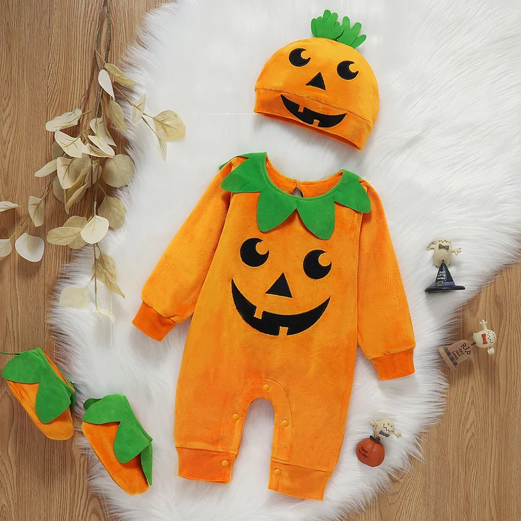 3pcs  Baby Wacky Pumpkin 3D Romper with Hat and Shoes