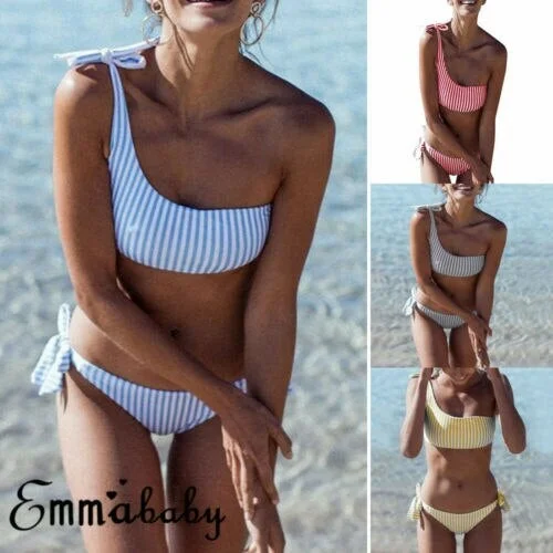 Women Striped Bikini Set Bandage Push-Up Swimwear Swimsuit Bathing Suit Brazilian Swimming Suit
