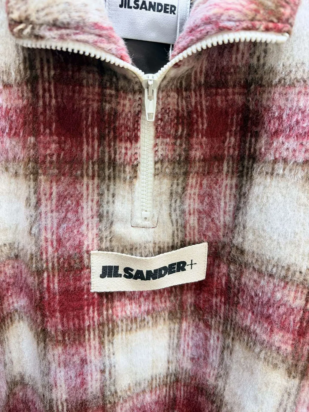 Jil sander jacket, plush wool blend, vintage plaid half zipper