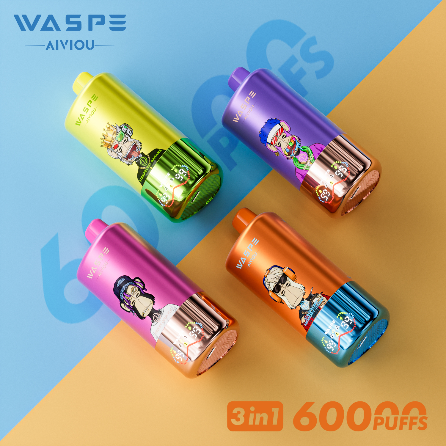 WASPE 60000 60k Puffs 3 in 1 Flavors Newest Original Rechargeable LED Display(Box of 3) mysite fumotvapeshop