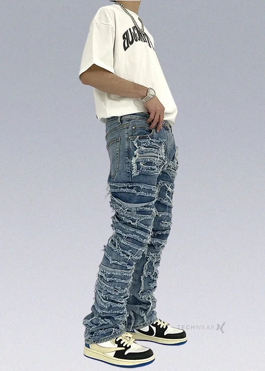 Men’s Rider Grey Jeans Random Ripped Skinny Distressed Denim | FREE SHIPPING
