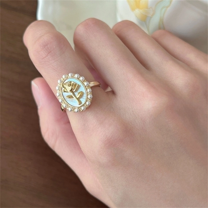 Copper Silver Plated Inlay Round Natural Stone Gem Rings