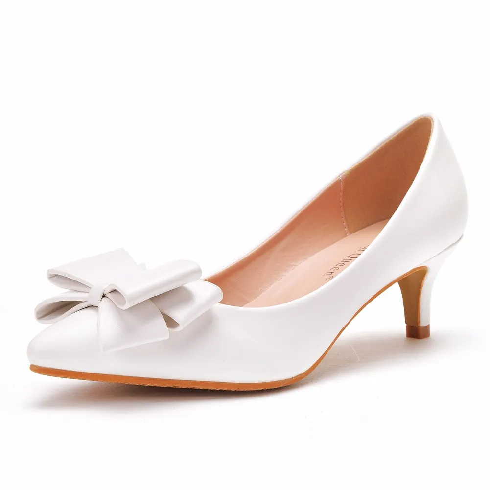 Breakj Breakj Wedding Dress Tip Single Shoe Fine Heel Single Shoe Bow Tip Shoes Large White Wedding Shoes Low Heel