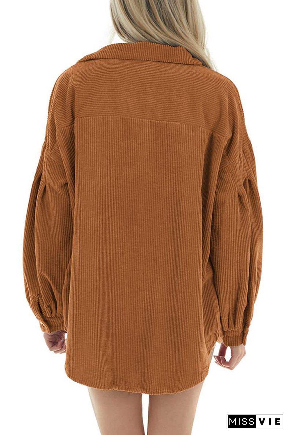 Lantern Sleeve Button Pockets Corduroy Shirt