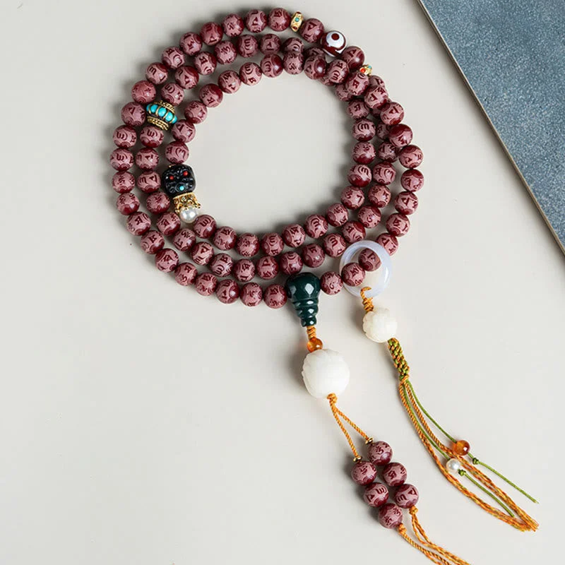 Red Bodhi Seed Om Mani Padme Hum Lotus Engraved Harmony Bracelet