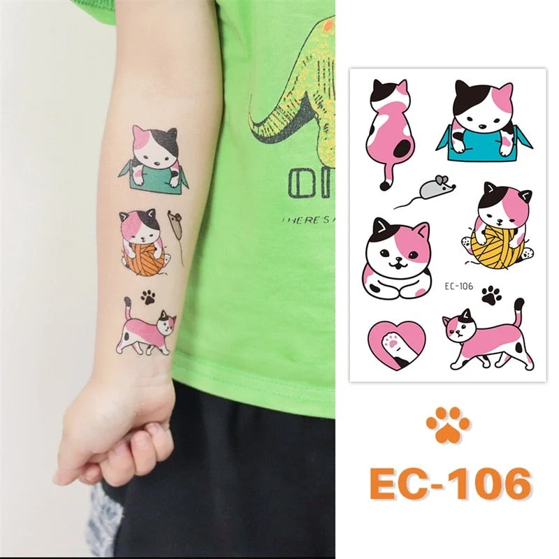 24 kinds Cute Cartoon Tattoo Stickers For Children faux tatouage temporaire Disposable Cat Dog Pets Temporary Waterproof