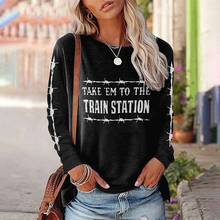 Comstylish Take'Em To The Train Station Print T-Shirt