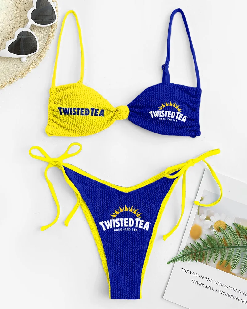 Women s Casual Contrasting Letter Print Bikini Suits