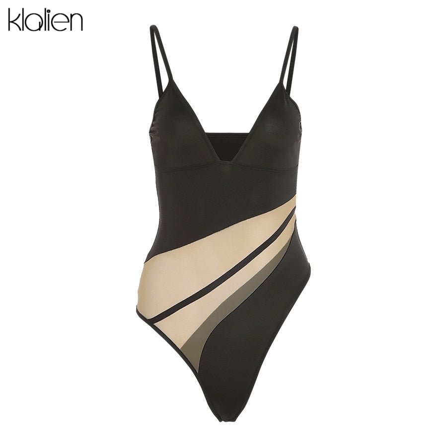 KLALIEN Women Summer Sexy Black Patchwork Slim Stretch Bodysuit 2021 New Fashion Casual Wild Basic Female Club Streetwear