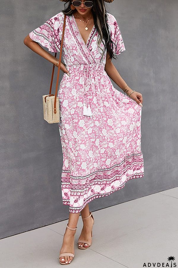Spring/Summer V-Neck Tie Boho Dress