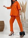 Lapel Long Sleeve Shirt With Pants Solid Color Set