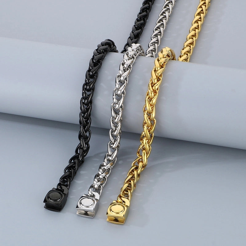 Fashion Stainless Steel 10mm Basket Chain Woven Chain Casting Buckle Necklace