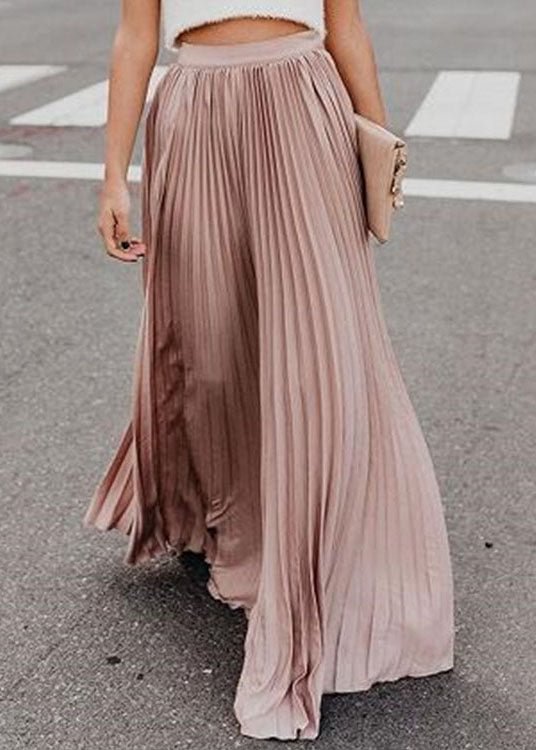 Plus Size Solid Pink High Waist wrinkled Chiffon A Line Skirts Cozy