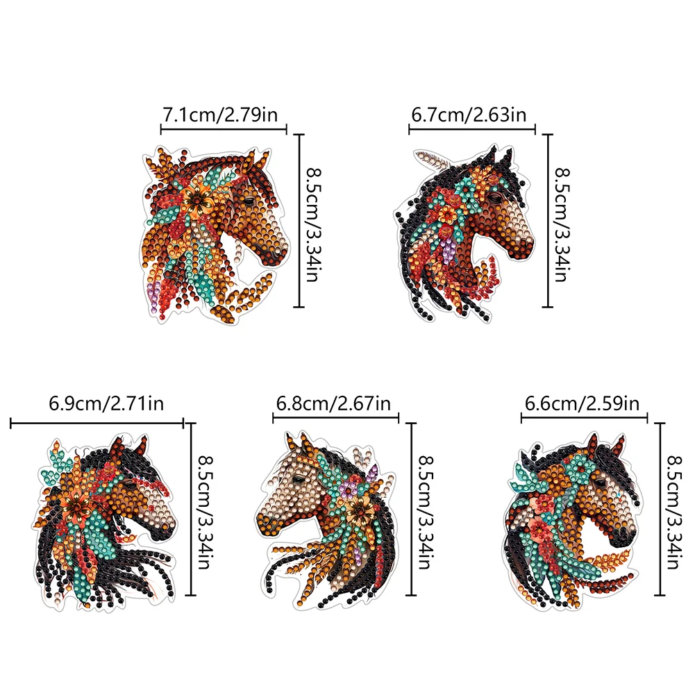  6 Pcs Long Haired Horse Diamond Painting Cartoon Fridge Magnetic Stickers