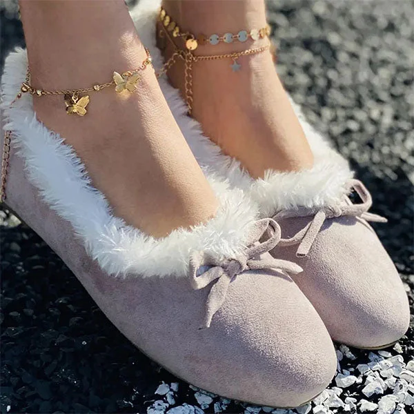 Women's Cozy Faux Suede Furry Flats