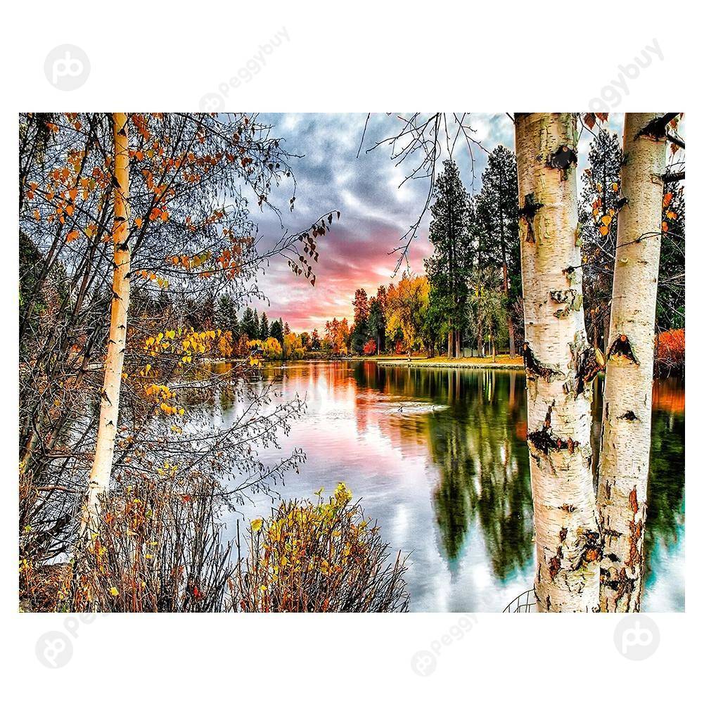 

40*30CM Round Drill Diamond Painting-Forest Landscape, 501 Original