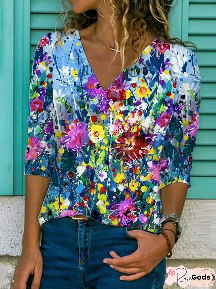 Printed Patchwork Long Sleeve T-Shirt