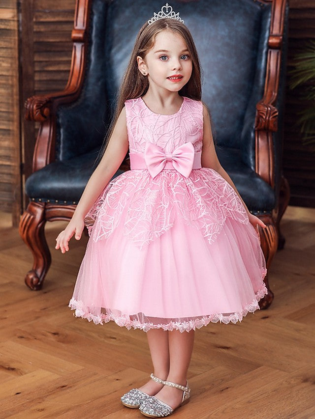 Oknass Ball Gown Sleeveless Jewel Neck Flower Girl Dresses Tulle With Sash  Ribbon  Bow