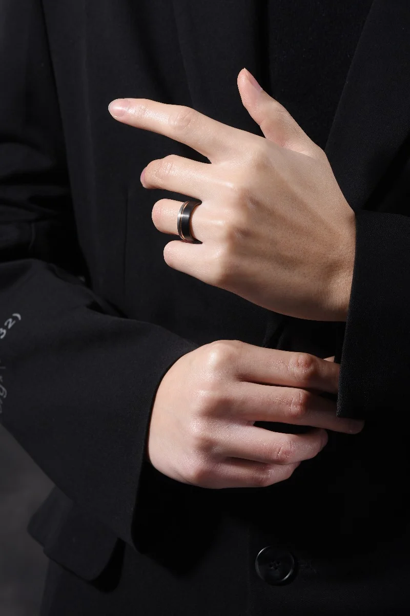 6MM 8MM Women's Or Men's Rose Gold Grey Black Triple Tone Tungsten Wedding Bands Pipe Cut Flat Edges