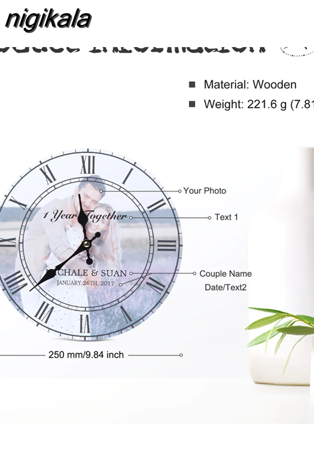 nigikala Photo Frame Wall Clock Wedding Anniversary Customized Elegant