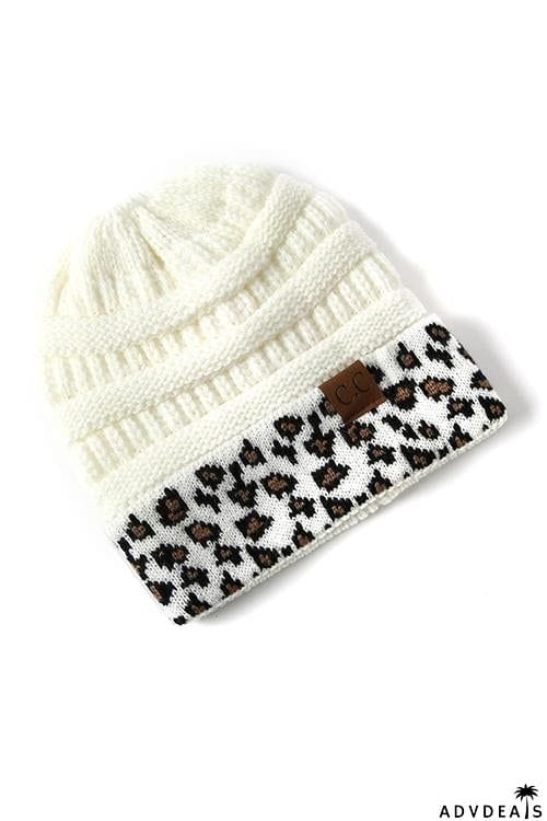 Animal Print Messy Bun Beanie