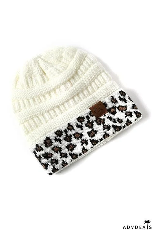 Animal Print Messy Bun Beanie